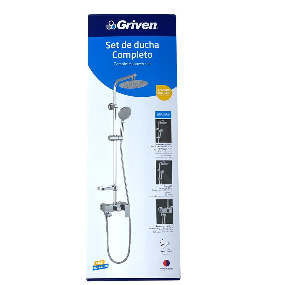 Set De Ducha Completo-Negro Griven 8SH-8T-B1)(SA757)